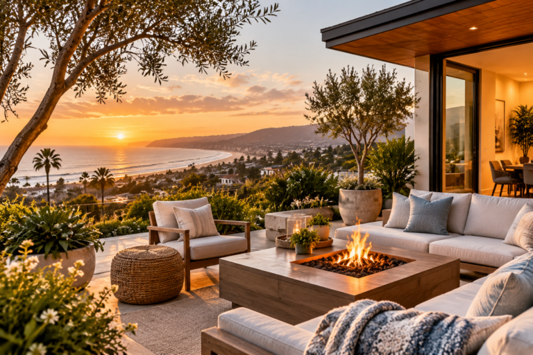Golden Coastal Patio at Sunset